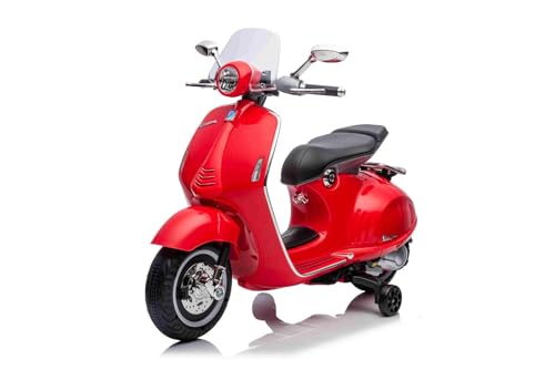 Vespa 946 Electric Ride-on Scooter with Reverse Gear, red, Licensed, Additional Wheels, 2 x 6V Battery, 2 x 30W Motors, Leather seat, MP3 Player with USB Input von RIRICAR