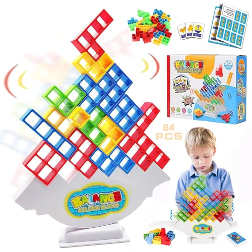 RIRIDAMAI Tetra Tower Spiel,Tetris Tower Balance Game für Kinder und Erwachsene,64-Blocks Schaukelstapel Balance Spiel,Stapelspiele,Dekompression Balance Bausteine Holzpuzzle DIY Zusammenbau von RIRIDAMAI