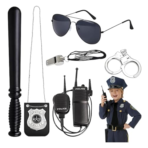 RISAKOGO Kinder Polizei Set, 6 Stücke Zubehör mit Party-Brille, Handschellen und Abzeichen für Kommissar, Karneval, Mottoparty Cosplay Polizei Herren Damen von RISAKOGO