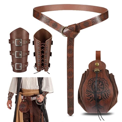 RISAKOGO Mittelalter Kleidung für Damen Herren Accessoires Set, Mittelalter GüRtel,Mittelalter Armschienen,Kunstleder Gürtelbeutel für Wikinger Piraten Hexe Ritter Renaissance Kostüm RISAKOGO Mittelalter Kleidung für Damen Herren Accessoires Set, Mittelalter GüRtel,Mittelalter Armschienen,Kunstleder Gürtelbeutel für Wikinger Piraten Hexe Ritter Renaissance Kostüm von RISAKOGO