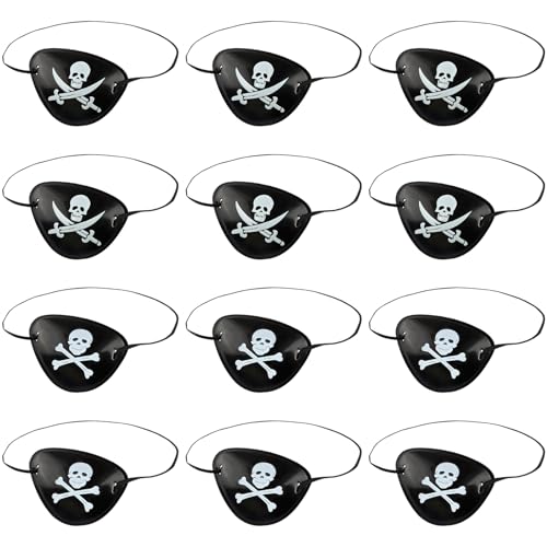 RISF 12 Stück Augenklappe Pirat, 2 Arten Von Stilen Totenkopf Eye Patches, 3D Kunststoff Augenmaske, Augenklappe Pirat Kinder für Weihnachtstag, Allerheiligen, Piraten-Mottopartys RISF 12 Stück Augenklappe Pirat, 2 Arten Von Stilen Totenkopf Eye Patches, 3D Kunststoff Augenmaske, Augenklappe Pirat Kinder für Weihnachtstag, Allerheiligen, Piraten-Mottopartys von RISF