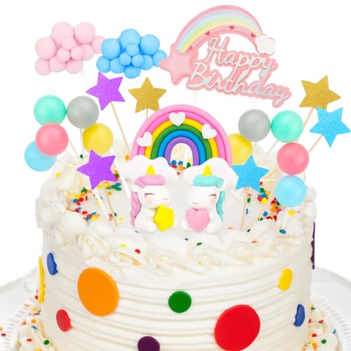 Einhorn Tortendeko Geburtstag, Einhorn Kuchen Topper Set, Tortendeko Einhorn Mädchen, regenbogen tortendeko, Kuchen Deko Torte Topper Einhorn, Regenbogen, Geburtstagsbanner für Kinder Mädchen Junge von RISVOWO