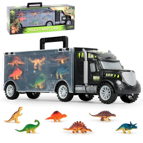 RISVOWO Dinosaurier Spielzeug, 7 Stück Dino Spielzeug, Autotransporter-Dinosaurier-LKW, Mini Dinosaurier Figuren, Spielzeug 3 Jahre Junge für Kinder im Alter von 3 4 5 6 7Jahren von RISVOWO