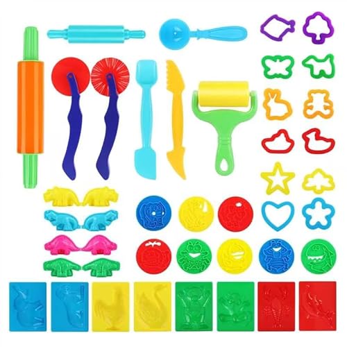 RISVOWO Knete Zubehör, 40 Stück Plastilin Werkzeuge, Vielseitiges Knetwerkzeug, Teigwerkzeug Ausstechformen Spielzeug, Dinosaurier Machen, Kinderknete von RISVOWO
