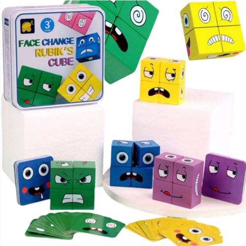 Face Changing Magic Cube Game, 4 Stück Puzzle Face-Changing Magic Cube, Stereoscopic Puzzle Gesicht Bauwürfel Bunte Zauberwürfel-Bausteine Knobelspiel Spielzeug Geschenk Für Kinder von RIUAHST