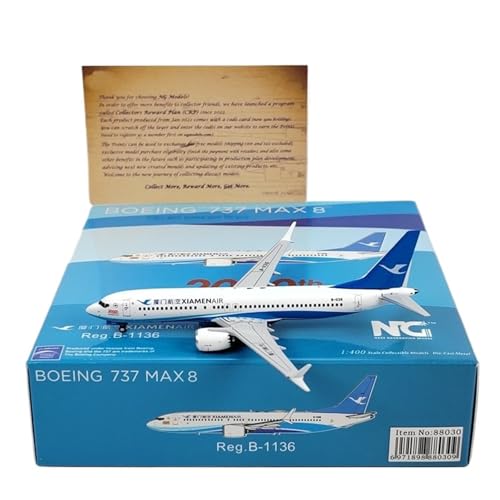 RIVPAHGQ Replika Flugzeugmodelle 1:400 Statisches Modellflugzeug Für Xiamen Airlines B737MAX8 B-1136 Hochdetailliertes Modell-Sammelflugzeug Vorgefertigte Luftfahrzeug Modelle von RIVPAHGQ
