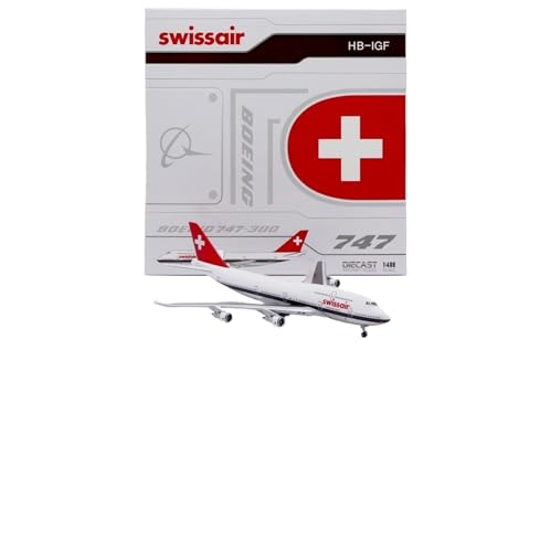RIVPAHGQ Replika Flugzeugmodelle 17 cm Feines Druckguss-Replika-Flugzeugmodell 1:200 for Swiss Air for Boeing B747-300 HB-IGF-Skala-Flugzeug Vorgefertigte Luftfahrzeug Modelle von RIVPAHGQ