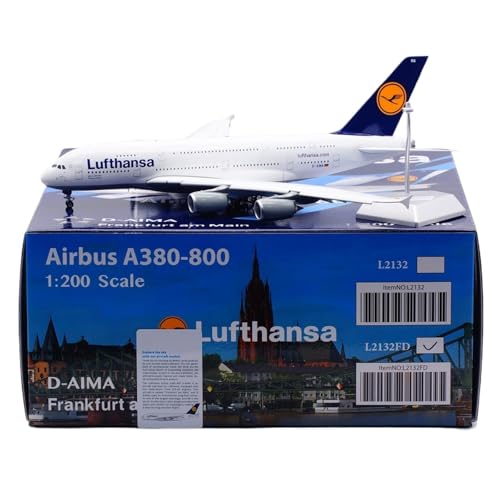RIVPAHGQ Replika Flugzeugmodelle 36 cm Boutique-Flugzeugrepliken 1/200 for Lufthansa for Airbus A380 D-AIMA Druckguss-Flugzeugmodelle Vorgefertigte Luftfahrzeug Modelle(Flap) von RIVPAHGQ