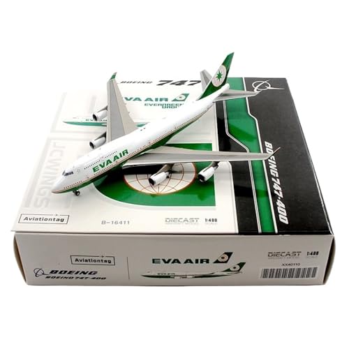 RIVPAHGQ Replika Flugzeugmodelle Flugzeugmodelle Im Maßstab 17 cm 1/400 Eva Air for Boeing B747-400 B-16411 Exquisites Druckgussflugzeug Vorgefertigte Luftfahrzeug Modelle von RIVPAHGQ