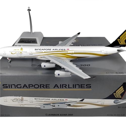 RIVPAHGQ Replika Flugzeugmodelle Miniatur-Flugzeugmodell Im Maßstab 1:200 Fertige Flugzeug A340-300 9V-SJE Für Singapore Airlines Zum 50. Jahrestag Vorgefertigte Luftfahrzeug Modelle von RIVPAHGQ