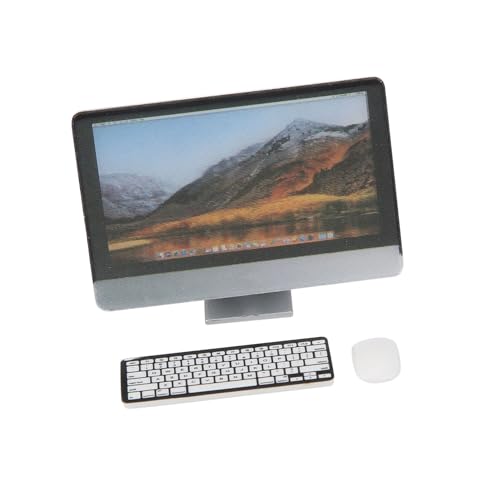 RIZGHWOY 1:12 Miniatur -Computer -Set -Bildschirm Tastatur Simulation Dollhouse Zubehör Realistisches Design Sicheres Material (DREI-teiliger Computerset) von RIZGHWOY