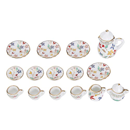 RIZGHWOY 15pcs Tee Tasse Set Miniatur Porzellan Blumenpuppenhaus Küchendekoration Kollektion mit Brillanter Simulation für Teeliebhaber (Farbenfrohe Blumen) von RIZGHWOY