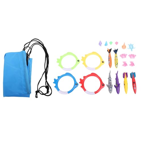 RIZGHWOY 20pcs Pool Diving Schwimmspielzeug, Unterwasserspiele mit Torpedo -Edelsteinen Spielzeugringe Meerestiere mit Aufbewahrungstasche für Schwimmtraining und Spaß von RIZGHWOY
