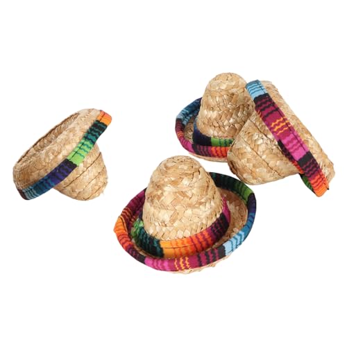 RIZGHWOY 4PCS Miniatur Wide Krank -Strohhüte, Farbenfrohe Dekorative Mini -Hüte für Bierflaschen, Ideal für Sommerfeiern und Kostümrequisiten von RIZGHWOY