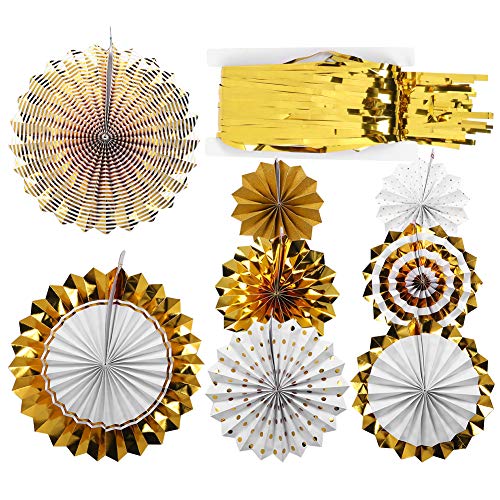 RIZGHWOY Dekorative Papierfans Hängern Goldene Eichel Ornamente für Festliche Dekoration, Set von 8 Drüsenfans und Vorhängen, für Hochzeitsgeburtstage, in Dickem Hellem Papierpapier RIZGHWOY Dekorative Papierfans Hängern Goldene Eichel Ornamente für Festliche Dekoration, Set von 8 Drüsenfans und Vorhängen, für Hochzeitsgeburtstage, in Dickem Hellem Papierpapier von RIZGHWOY