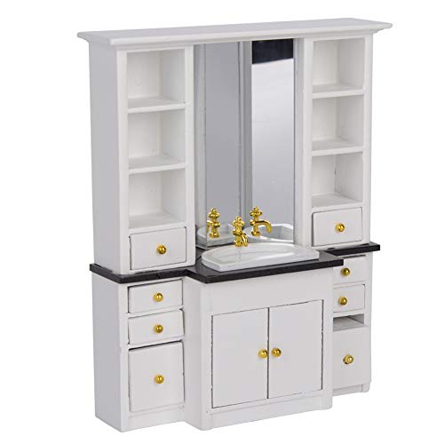 RIZGHWOY Fine Workanship Dollhouse Mini -Beckenschrank, Modische Puppenhausdekoration, Geeignet für Badezimmer und Küche (White) von RIZGHWOY