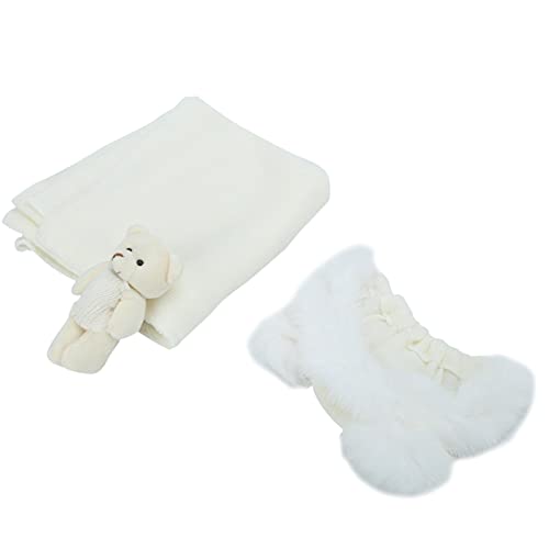RIZGHWOY Neugeborene Schöne Bärenpuppe Babyfotografie Requisiten für Unvergessliche Erinnerungen für 0-1 Monate oder Mädchen Baumwollhut Wrap Puppe Geeignet (Hut + Stoffpolster + Puppe) von RIZGHWOY