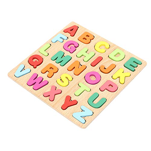 RIZGHWOY Qualitäts Holzzahlen Alphabet Matching Building Block Toy Early Education Toy für Kindermaterial Holz 26 Buchstaben für (Caps Alphabet Cognitive Board) von RIZGHWOY