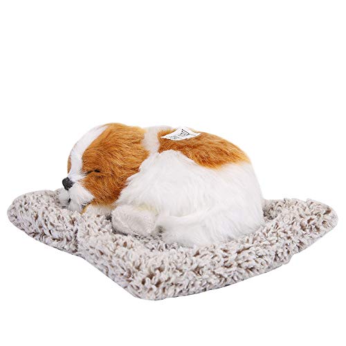 RIZGHWOY Simulation Sleeping Dog Ornament Spielzeug in Plüsch mit Einer Sprachfunktion für und Innenausstattung (Gelber Bambuskohlehund) von RIZGHWOY