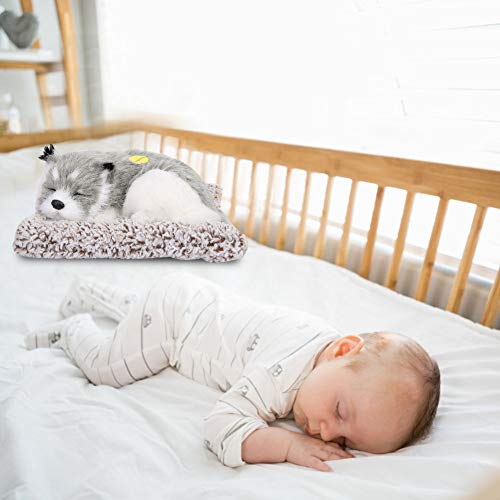 RIZGHWOY Simulation Sleeping Dog Ornament Spielzeug in Plüsch mit Einer Sprachfunktion für und Innenausstattung (Grauer Husky) von RIZGHWOY