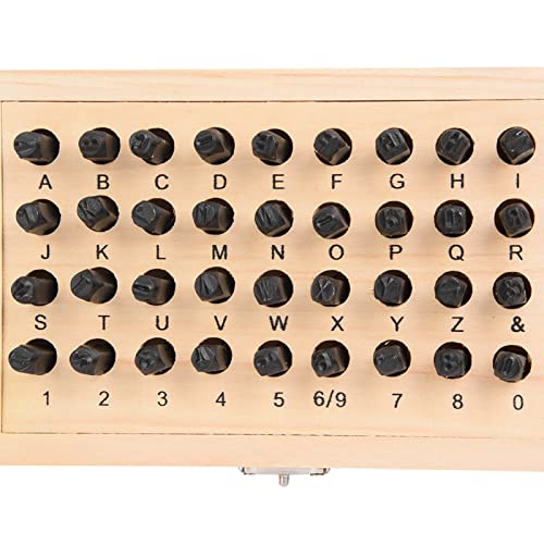 RIZGHWOY Stahlbuchstaben und Nummernstempel mit Holzbox -Hülle - Langlebiger und Vielseitiger Alphabet Stempelstempel für Papier, Leder, Kunststoff, Holz und Metall 36 PCS 4/5/6mm (5 mm) von RIZGHWOY