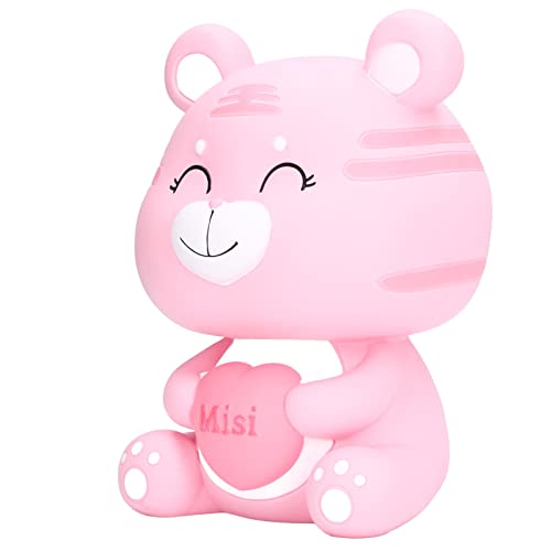 RIZGHWOY Tiger Saving Pot Kids Bank Münzbank Hand Bemalt Silber für das Schlafzimmer und den Desktop, Niedliche Cartoon Aussehen (Pink geschlossene Augen mittelgroß) von RIZGHWOY