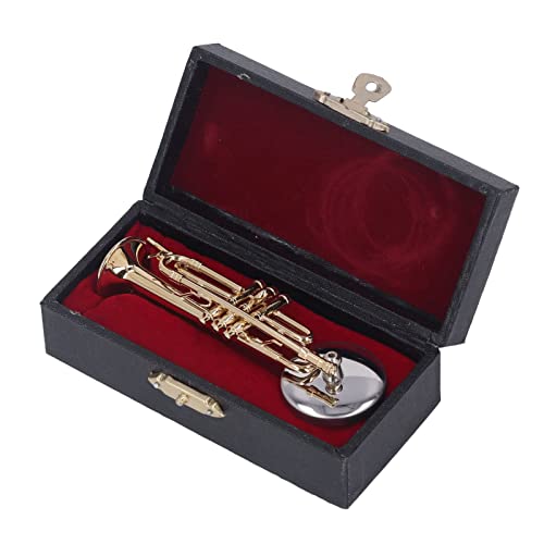 RIZGHWOY Trumper Miniatur Messing Replik Exquisite für Liebhaber Musikliebhaber mit Stand Case für Schreibtischbürodekoration (3,54 Zoll) von RIZGHWOY