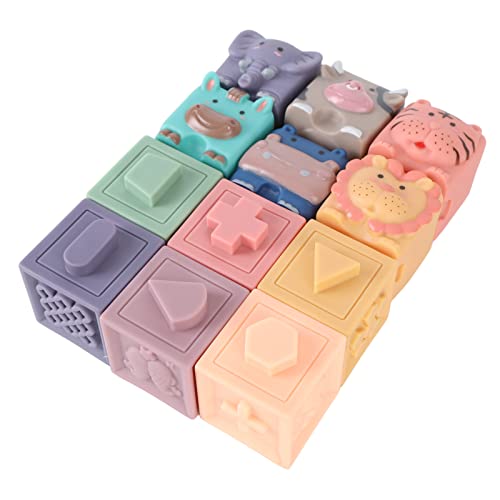 RIZGHWOY Weiche Bausteine ​​Bildung Kaubare Tiere Formen Würfelspielzeug für Baby, 12pcs Silikonblöcke von RIZGHWOY