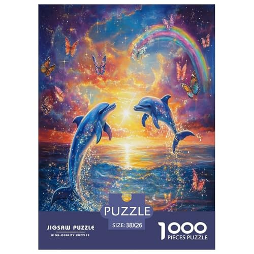 Delphin Puzzle 1000 Teile Schwer Puzzle Spielzeug Pädagogisches Spiel Impossible Herausforderungsspielzeug Für Erwachsene Und Kinder in Bewährter 38x26cm/1000pcs von RJAVAGFZL