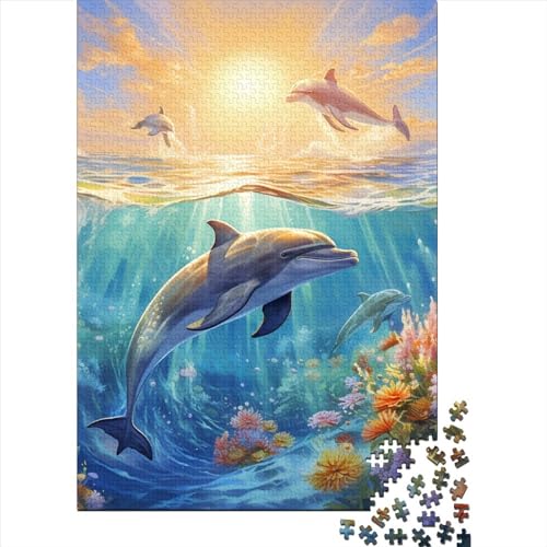 Delphins Puzzle 1000-teilige Schwer Puzzle Spielzeug Pädagogisches Spiel Impossible Herausforderungsspielzeug Für Erwachsene Kinder 1000pcs (75x50cm) von RJAVAGFZL