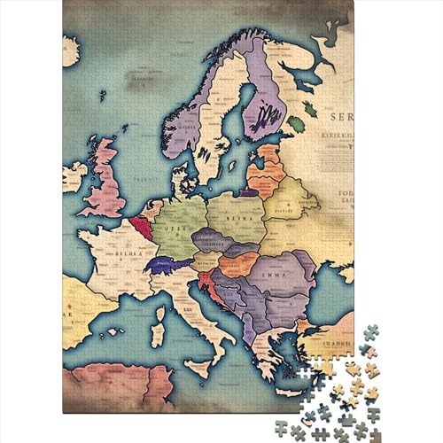 Europakarte Puzzle 1000 Teile Schwer Puzzle Spielzeug Pädagogisches Spiel Impossible Herausforderungsspielzeug Für Erwachsene Kinder 1000pcs (75x50cm) von RJAVAGFZL
