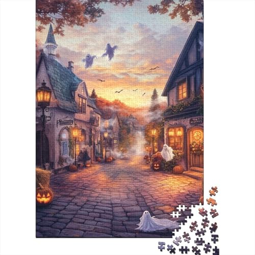 Halloween-Dorf Puzzles 1000 Teile Schwer Puzzle Spielzeug Pädagogisches Spiel Impossible Herausforderung Spielzeug Für Erwachsene Und Kinder Ab 12 Jahren 1000pcs (75x50cm) von RJAVAGFZL
