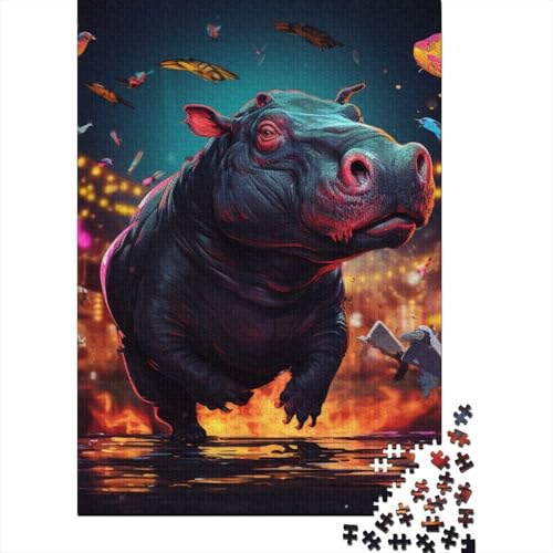 Handsome Nilpferd Puzzles 1000 Teile Schwer Puzzle Spielzeug Lernspiel Impossible Herausforderungsspielzeug Für Erwachsene Kinder 1000pcs (75x50cm) von RJAVAGFZL