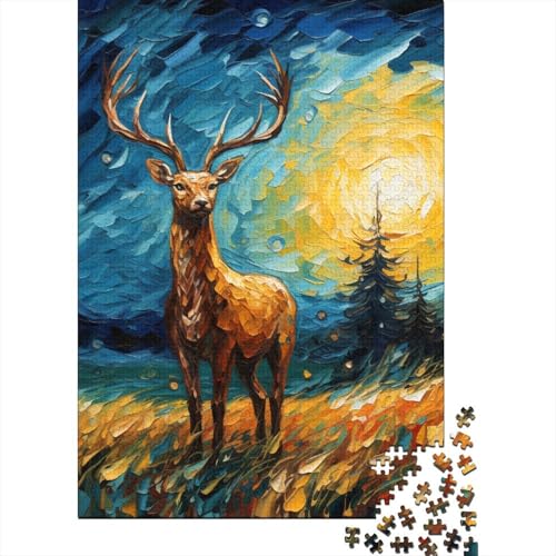 Oil Painting Elch Puzzle 1000-teilige Schwer Puzzle Spielzeug Pädagogisches Spiel Impossible Herausforderung Spielzeug Für Erwachsene Und Kinder Ab 12 Jahren 1000pcs (75x50cm) von RJAVAGFZL