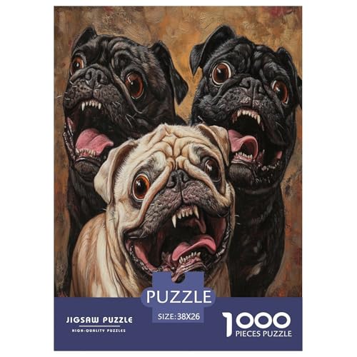Pug Puzzle 1000-teilige Schwer Puzzle Spielzeug Pädagogisches Spiel Impossible Herausforderung Spielzeug Für Erwachsene Kinder 38x26cm/1000pcs von RJAVAGFZL