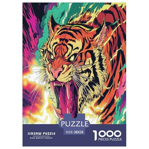 Tiger Puzzle 1000-teilige Schwer Puzzle Spielzeug Lernspiel Impossible Herausforderungsspielzeug Für Erwachsene Und Kinder Ab 12 Jahren 38x26cm/1000pcs von RJAVAGFZL