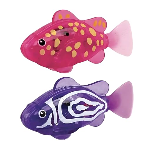 Roboter-Fisch, elektrodynamischer Induktionsschwimmroboter, Fischspielzeug für Katzen, interaktives Haustierspielzeug, Schwimmen, Baby-Badespielzeug (lila + rosa), 2 Stück von RJFUJP