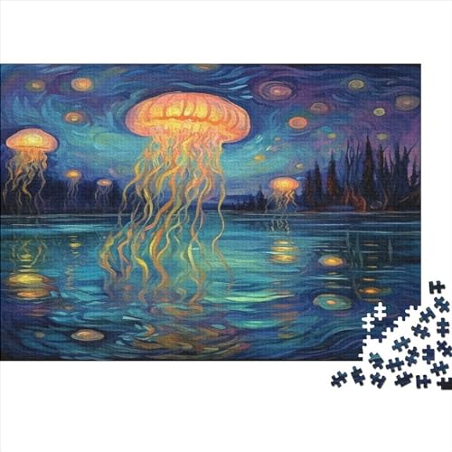 Oil Painting Quallen 1000 Stück Puzzles Für Erwachsene Teenager Stress Abbauen Familien-Puzzlespiel 1000-teiliges Puzzle Kinder Lernspiel Spielzeug Geschenk Puzzel 1000pcs (75x50cm) von RJLZWKPTF