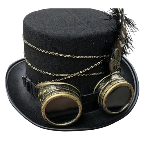 RKJRTK Filz-Steampunk-Hut für Erwachsene mit Brille, Vintage-Stil, viktorianischer Steampunk-Kostüm, Hut für Damen und Herren, Halloween-Party-Requisiten von RKJRTK