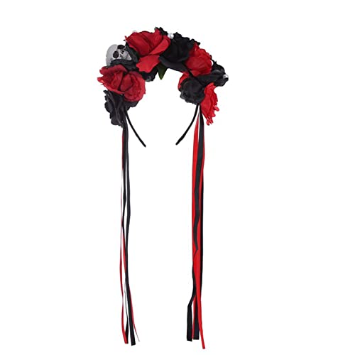 RKJRTK Gothic Skull Stirnband Goth Blumenkronen Für Frauen Goth Quastel Stirnband Halloween Tag Der Toten Blumenkronen Für Frauen von RKJRTK
