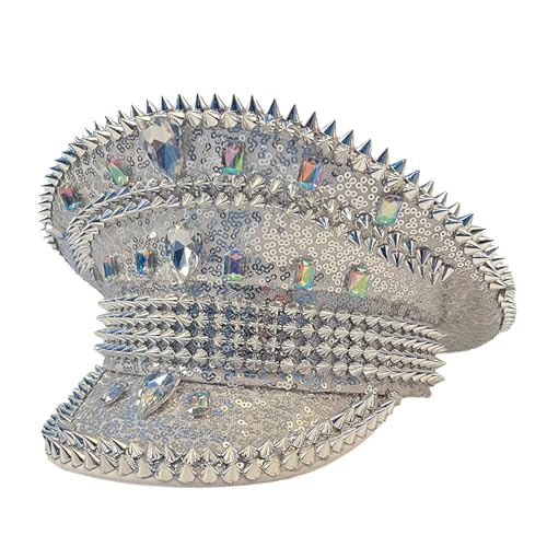 RKJRTK Strass-Hut für Erwachsene, mit Nieten, Karneval, Party, für Erwachsene, Musik, Festivals, Kapitänshut, Geburtstagshut für Erwachsene RKJRTK Strass-Hut für Erwachsene, mit Nieten, Karneval, Party, für Erwachsene, Musik, Festivals, Kapitänshut, Geburtstagshut für Erwachsene von RKJRTK