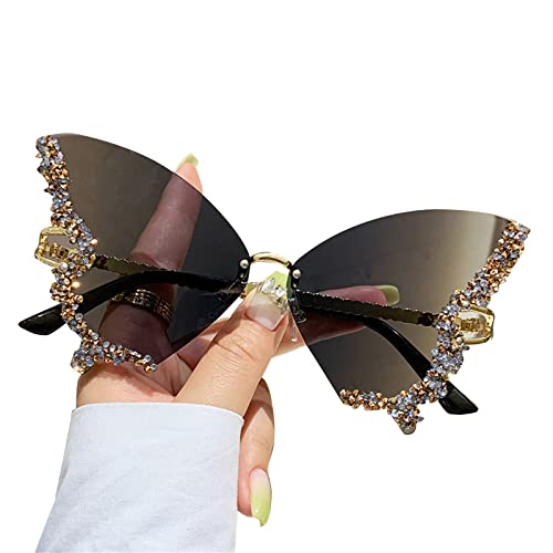 RKJRTK Strass Schmetterling Brille Schmetterling Katzenauge Frauen randlos kleines Gesicht von RKJRTK