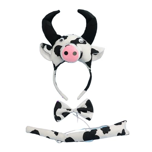 RKJRTK Tier-Cosplay-Zubehör-Set, 3-teiliges Kostüm-Set, Kuhohren, Stirnband, Fliege, Plüschschwanz, Set für Halloween, Cosplay, Party RKJRTK Tier-Cosplay-Zubehör-Set, 3-teiliges Kostüm-Set, Kuhohren, Stirnband, Fliege, Plüschschwanz, Set für Halloween, Cosplay, Party von RKJRTK