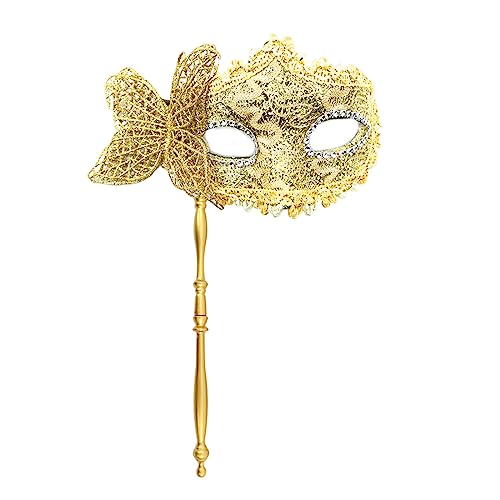 RKJRTK Venezianische Schmetterlingsmaske Frauen Maskerade Maske Halloween Partymaske Mit Haltest Stab Halbe Gesichtsmaske Mardi Gras Maske von RKJRTK