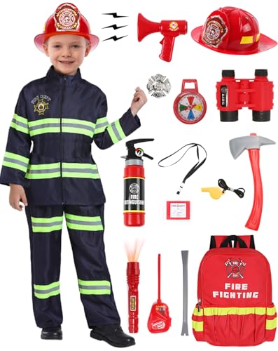 Feuerwehrmann-Kostüm für Kinder, 15-teilig, Feuerwehrmann-Kostüm für Kinder, Mädchen, Feuerwehrhut mit Ausrüstungstasche, Zubehör RK040S Feuerwehrmann-Kostüm für Kinder, 15-teilig, Feuerwehrmann-Kostüm für Kinder, Mädchen, Feuerwehrhut mit Ausrüstungstasche, Zubehör RK040S von RKKVQP