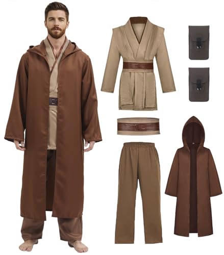 RKKVQP Jedi-Kostüm für Erwachsene, Halloween, Tunika, Kapuzenmantel, Ritter, Cosplay-Uniform, Umhang mit Hüfttasche, Helles Braun, XXL RKKVQP Jedi-Kostüm für Erwachsene, Halloween, Tunika, Kapuzenmantel, Ritter, Cosplay-Uniform, Umhang mit Hüfttasche, Helles Braun, XXL von RKKVQP