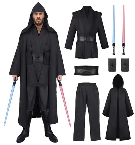 RKKVQP Jedi-Kostüm für Erwachsene, Halloween, Tunika, Kapuzenmantel, Ritter, Cosplay-Uniform, Umhang mit Hüfttasche, Schwarz, XX-Large RKKVQP Jedi-Kostüm für Erwachsene, Halloween, Tunika, Kapuzenmantel, Ritter, Cosplay-Uniform, Umhang mit Hüfttasche, Schwarz, XX-Large von RKKVQP