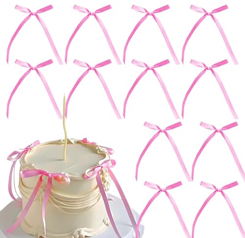 RKMYTR 20 Stück rosafarbene Satinband-Schleifen, Kuchendekoration für Kuchendekorationen, rosa Schleife, Kuchendekoration, Picks, Babyparty, Geburtstag, Brautparty, Hochzeit, Party, Kuchendekoration RKMYTR 20 Stück rosafarbene Satinband-Schleifen, Kuchendekoration für Kuchendekorationen, rosa Schleife, Kuchendekoration, Picks, Babyparty, Geburtstag, Brautparty, Hochzeit, Party, Kuchendekoration von RKMYTR