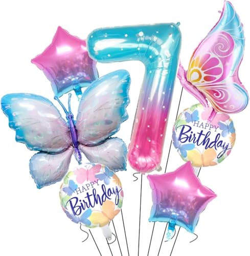 RKMYTR Schmetterling 5 Geburtstag Dekorationen für Mädchen, 40 Zoll Sternenhimmel Nummer 5 Luftballons Set, Schmetterling Geburtstag Party Dekorationen, Schmetterling Luftballons Folie, Baby Shower von RKMYTR