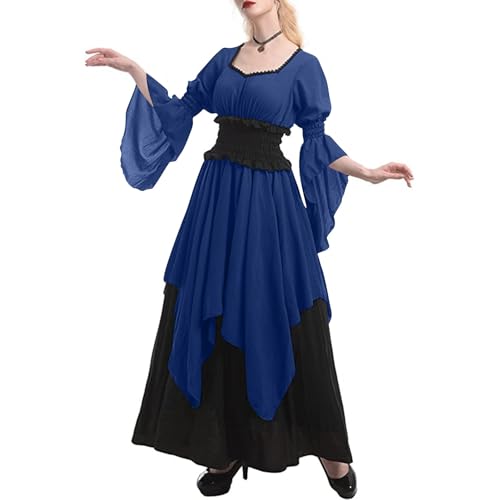 Halloween-Kostüm für Damen, Renaissance-Kleid, mittelalterliches viktorianisches Ballkleid, Bauer, Gothic, Hexenkleider, Cosplay-Outfit, Blau von RKaixuni